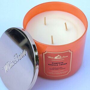 Bath & Body Works PUMPKIN VANILLA CREME 3 Wick Candle 14.5 Oz White Barn Scented